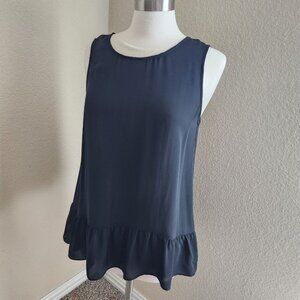 Acrobat 100% Silk Womans Black Sleeveless Silk Top‎ Ruffle Bottom Sz M